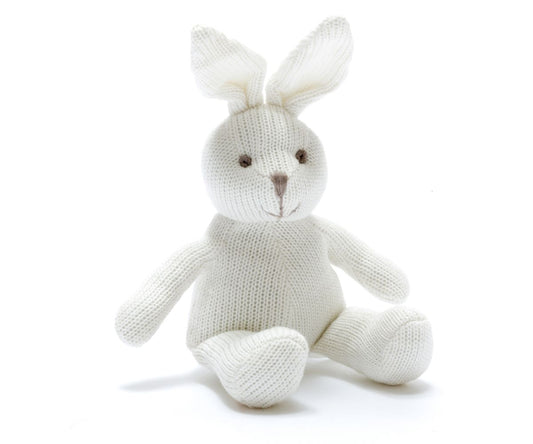 Knitted Organic Cotton White Bunny Rabbit Baby Rattle - Toy